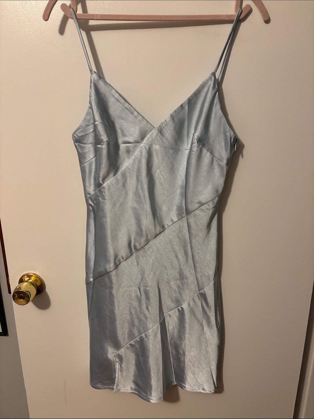 Y2K Feminine Romantic Princess Polly Light Blue Satin Slip Mini Dress - Picture 1 of 7